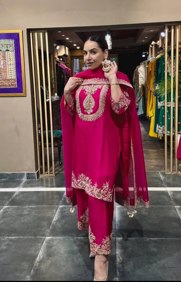 Adorable Embroidery Work Pink Color Salwar Suit