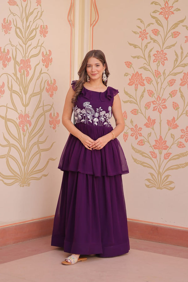 Attractive Embroidered Work Purple Color Gown