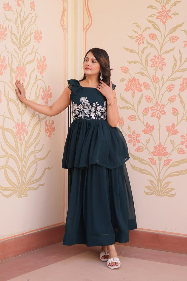 Attractive Embroidered Work Rama Color Gown