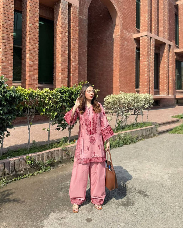 Precious Embroidery Work Pink Color Palazzo Suit