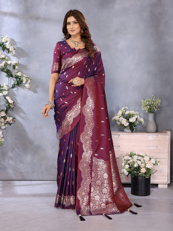 Demanding Wine Color Silk Saree