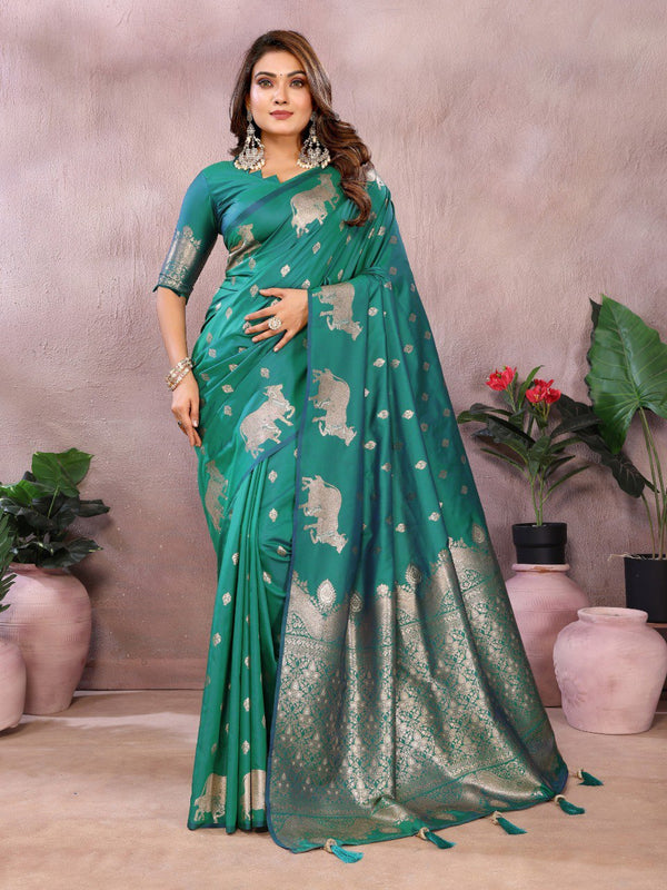 Festive Wear Rama Color Banarasi Silk Saree