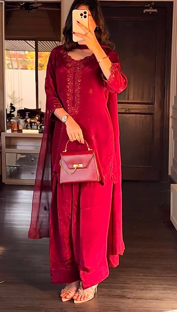 Elegant Sequence Work Red Color Salwar Suit