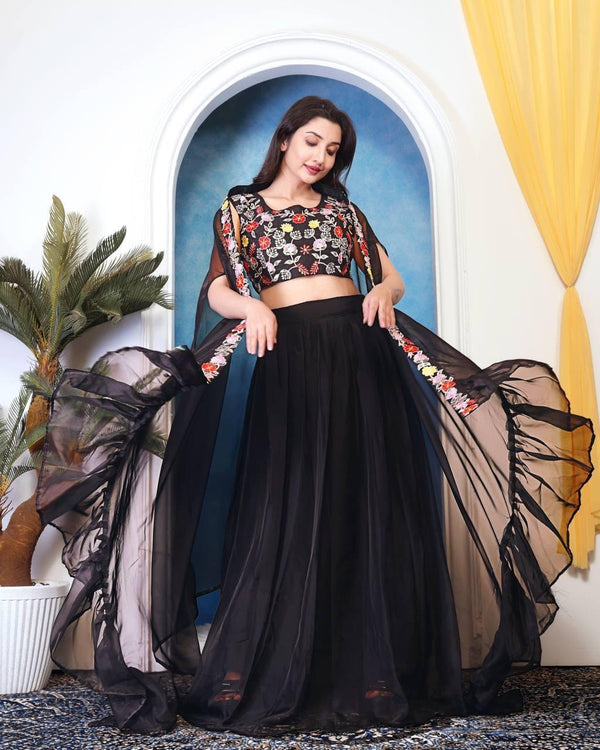 Party Wear Multi Embroidery Work Black Color Lehenga Choli