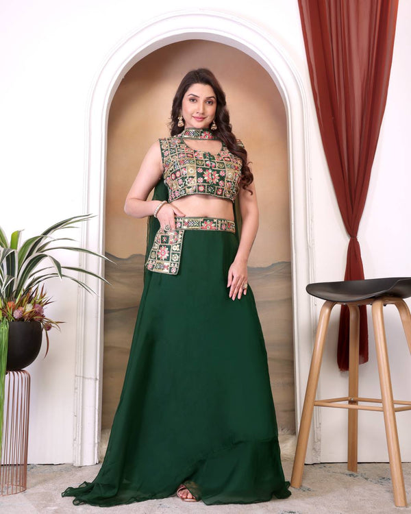 Awesome Embroidery Work Green Color Lehenga Choli