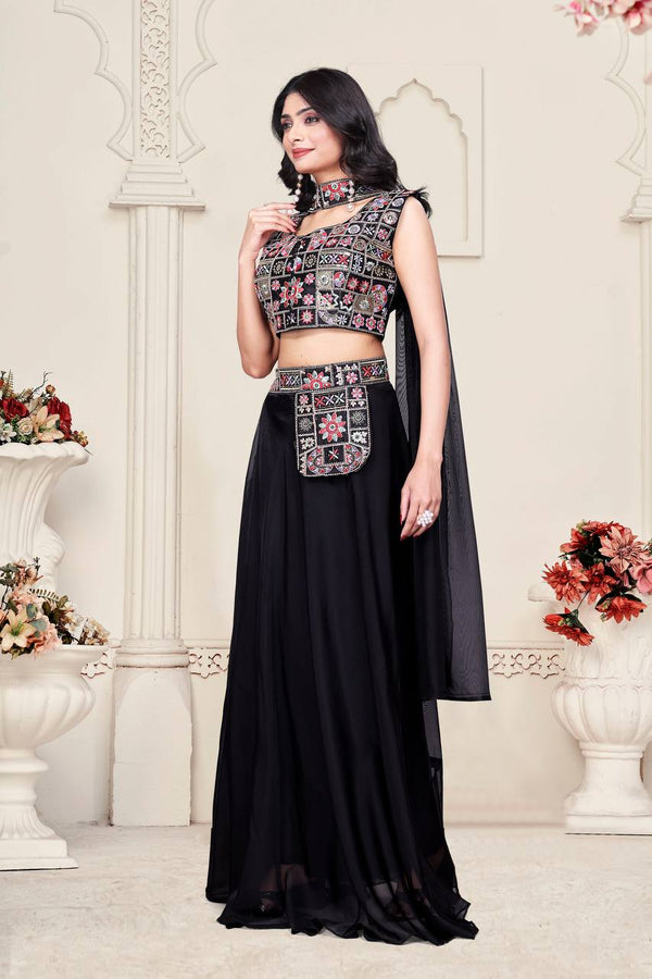 Awesome Embroidery Work Black Color Lehenga Choli