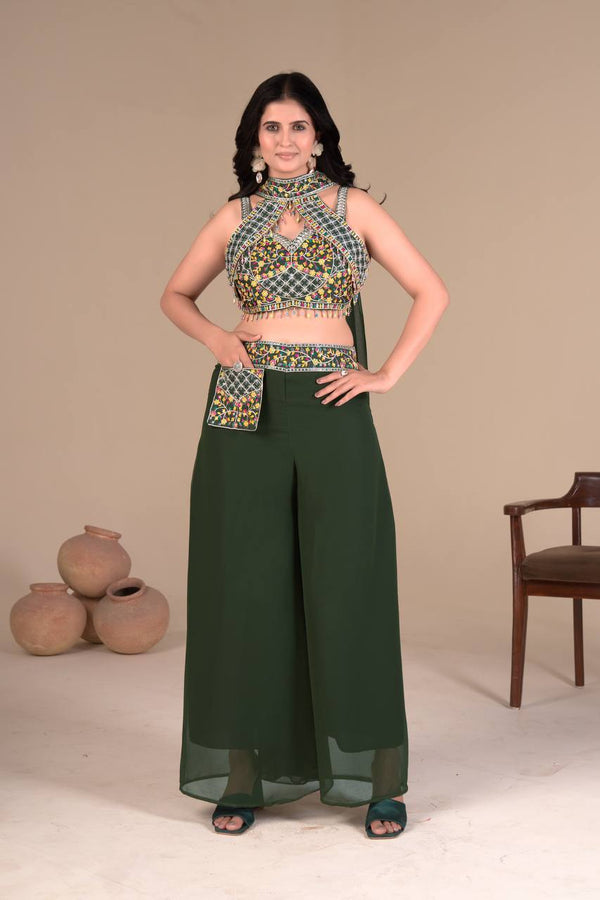 Wonderful Sequins Work Green Color Palazzo Suit