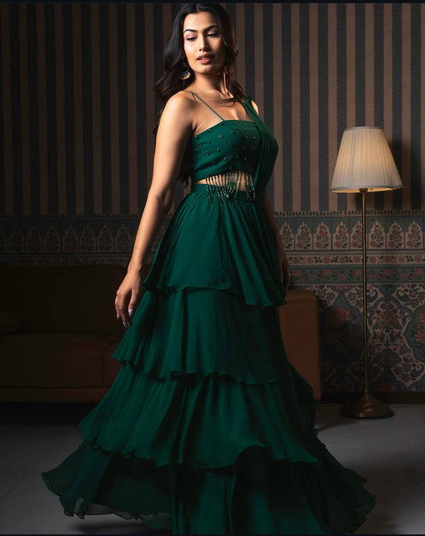Occasion Wear Georgette Green Color Draped Lehenga Choli