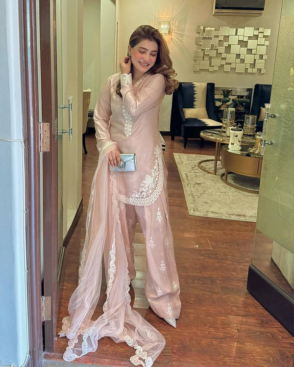 Sequence Work Punjabi Style Peach Color Salwar Suit