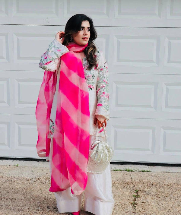 Sequence Work Vichitra Silk White Color Palazzo Suit