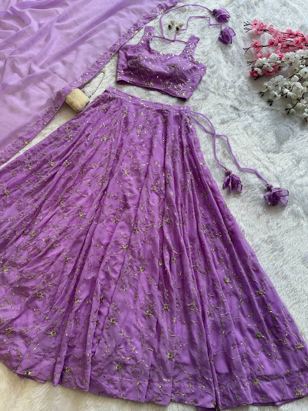 Traditional Wear Sequence Work Lavender Color Lehenga Choli