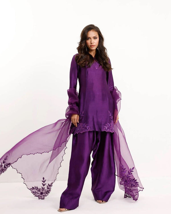 Beads Work Purple Color Pakistani Salwar Suit