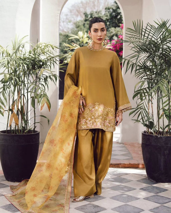 Embroidered Mustard Color Patiala Suit