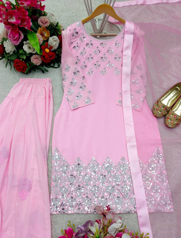 Pink Color Embroidered Beautiful Patiyala Suit