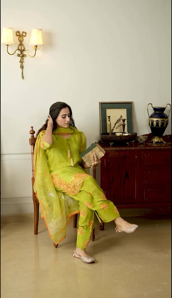 Green Color Embroidery Work Farshi Salwar Suit