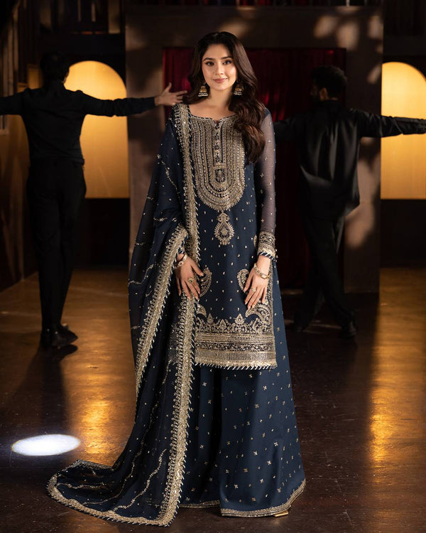 Heavy Work Navy Blue Color Beautiful Sharara Suit