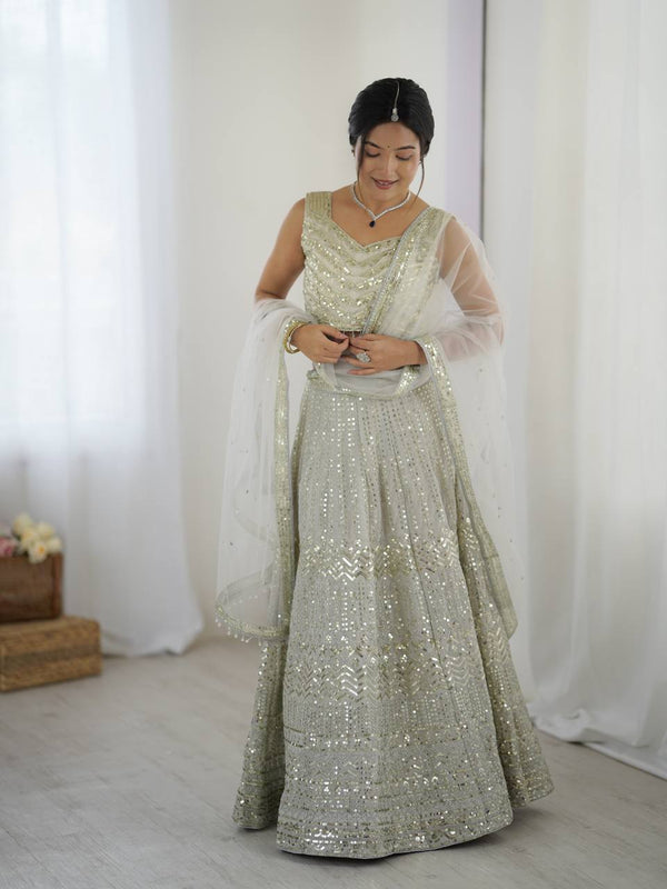 Grey Color Marriage Special Georgette Lehenga Choli