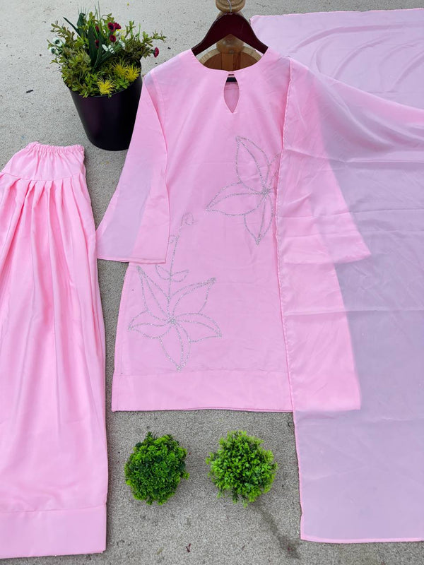 Pink Color Diamond Work Stunning Palazzo Suit