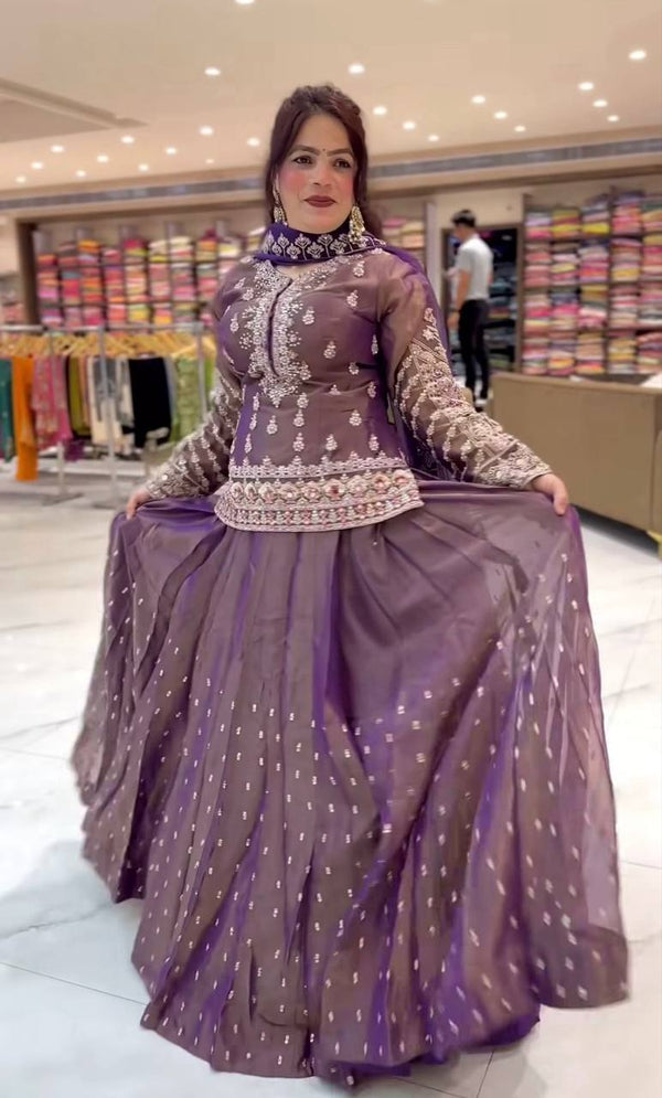 Occasion Wear Heavy Work Onion Color Top With Lehenga