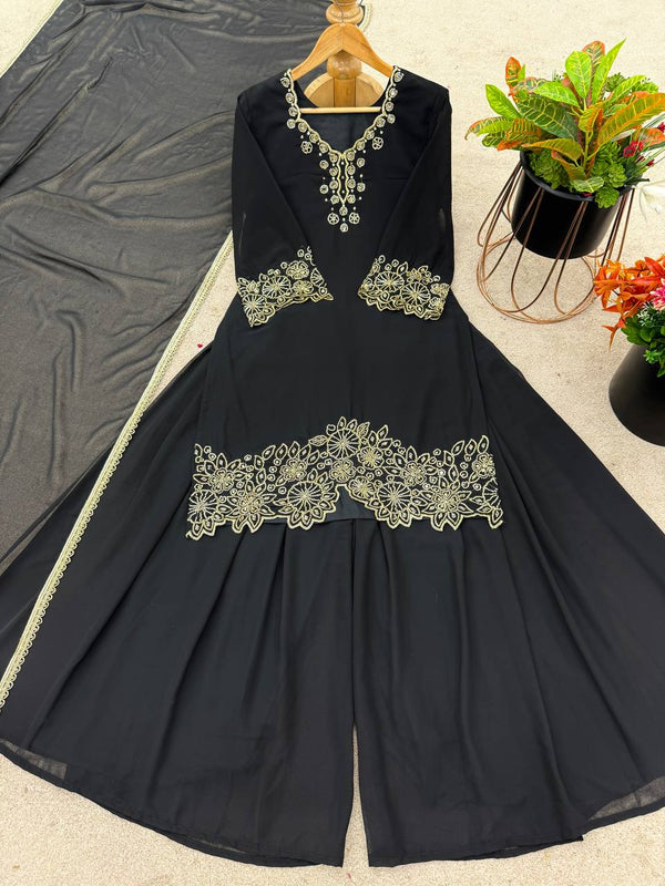 Stunning Georgette Black Color Sharara Suit