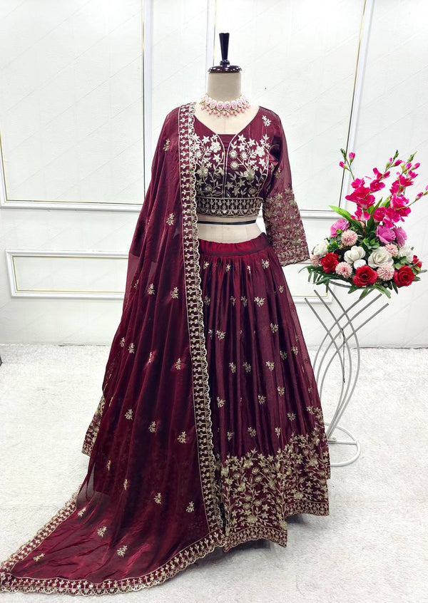 Maroon Color Sequence Work Marriage Special Lehenga Choli