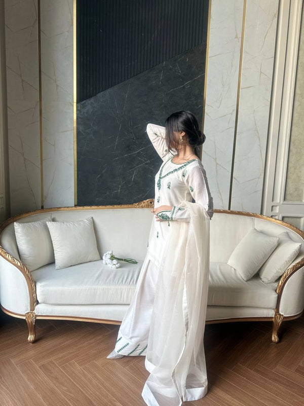 White Color Mirror Work Precious Palazzo Suit