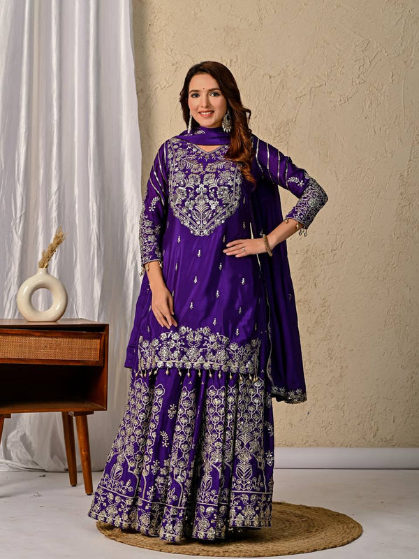 Purple Color Heavy Work Top With Lehenga