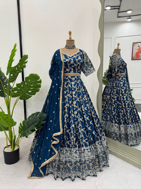 Occasion Wear Jacquard Work Navy Blue Color Lehenga Choli