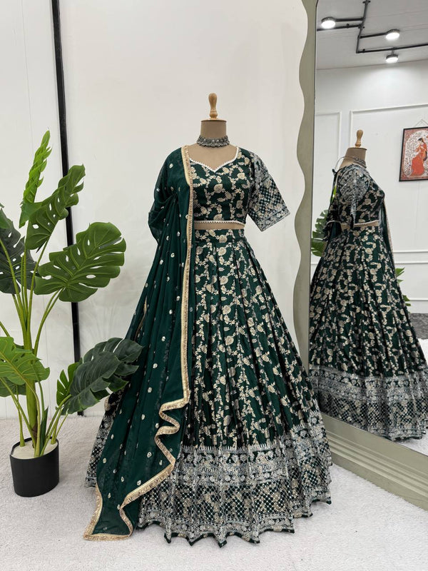 Occasion Wear Jacquard Work Green Color Lehenga Choli
