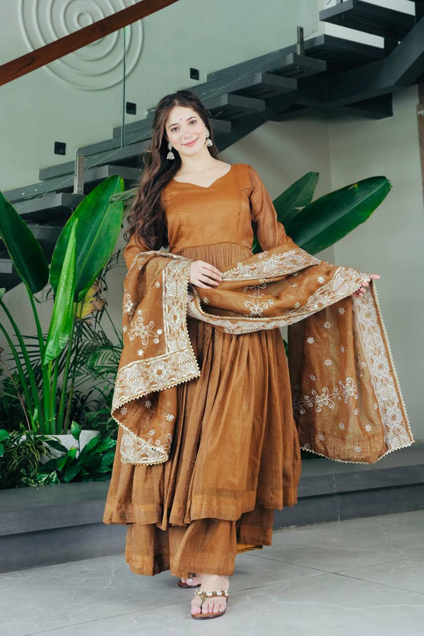 Rakhi Special Brown Color Ravishing Sharara Suit