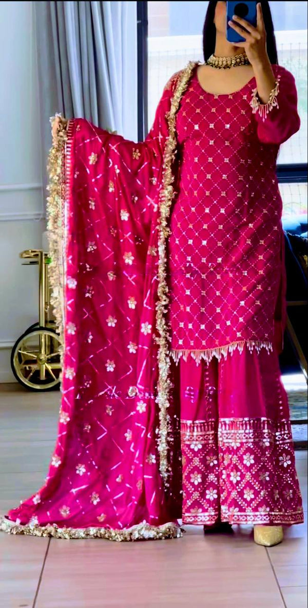Pink Color Full Sequence Work Sharara Suit