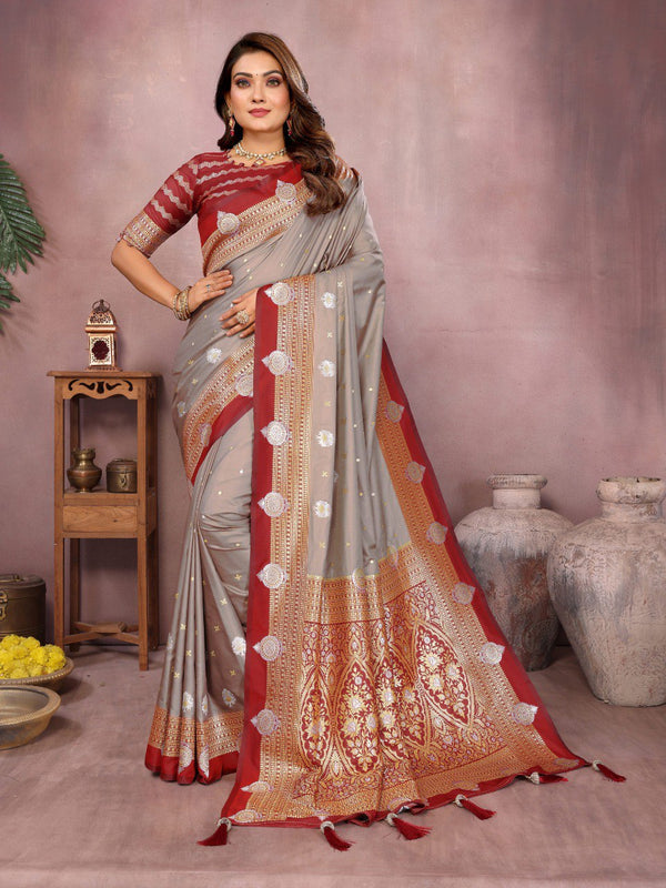 Gray Color Designer Kalamkari Silk Saree
