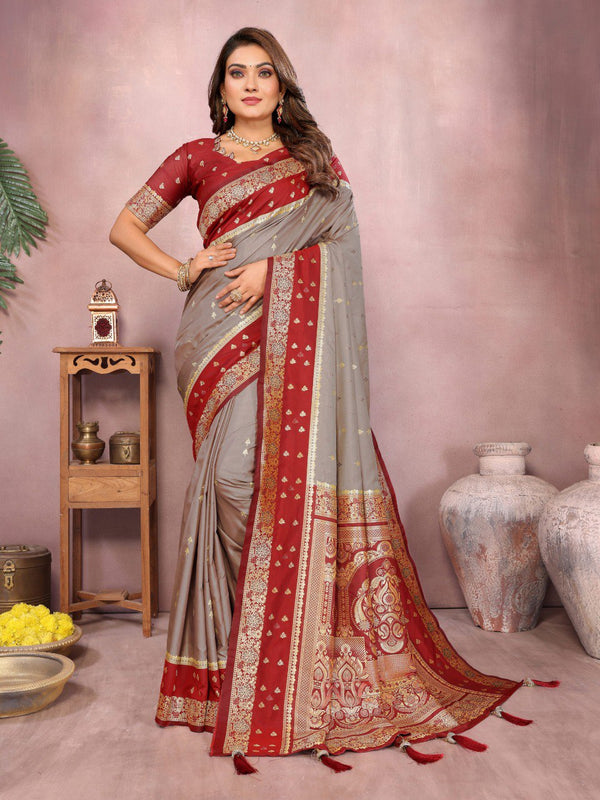 Designer Gray Color Traditional Kalamkari Silk Sarees
