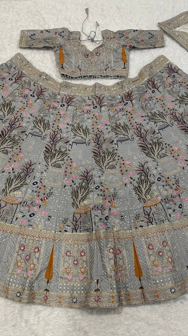 Grey Color Marriage Special Kasturi Silk Lehenga Choli