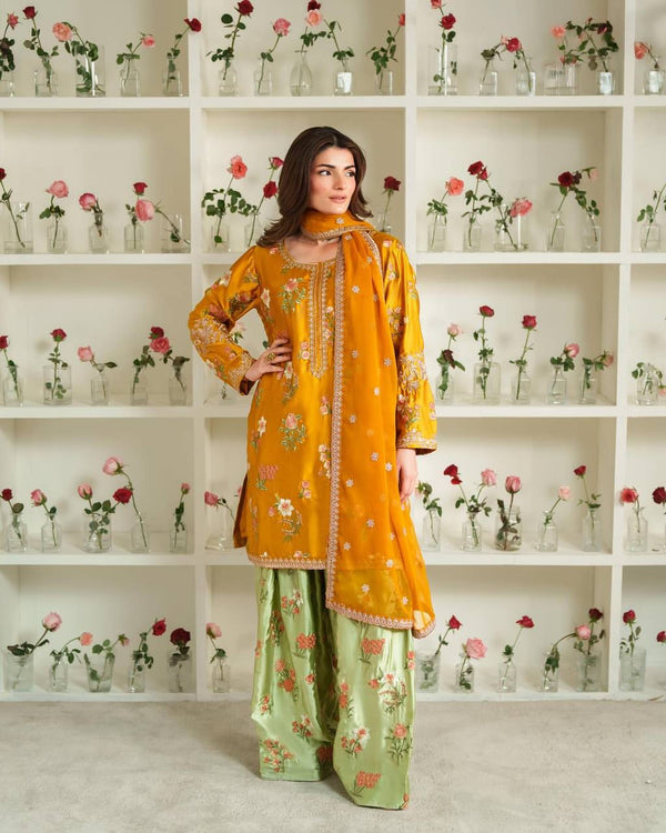 Embroidery Work Yellow Color Alluring Salwar Suit