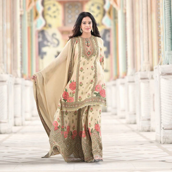 Printed Cream Color Ravishing Sharara Suit