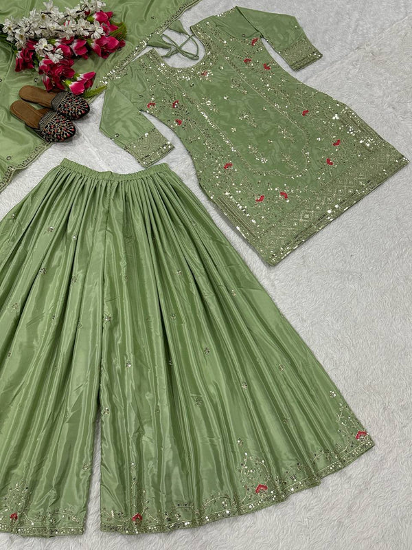 Pista Color Heavy Work Glimmering Sharara Suit