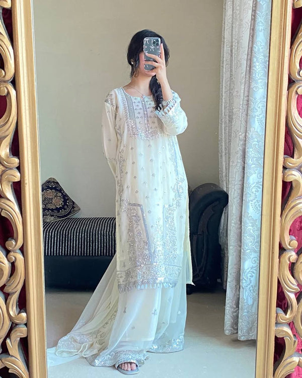 White Color Embroidery Work Innovative Palazzo Suit