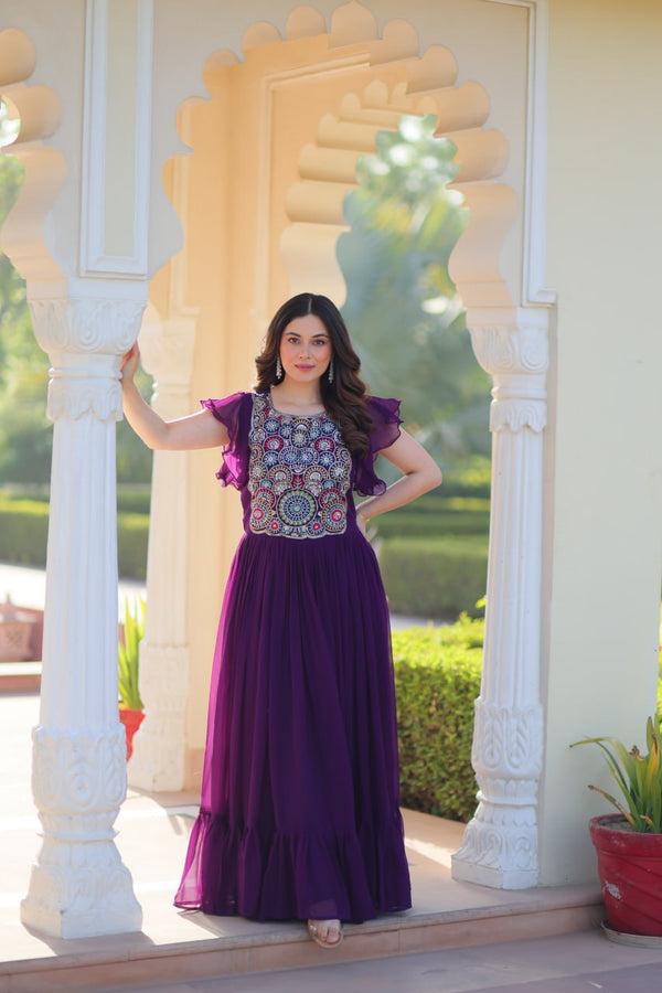 Multi Thread Work Purple Color Wonderful Gown