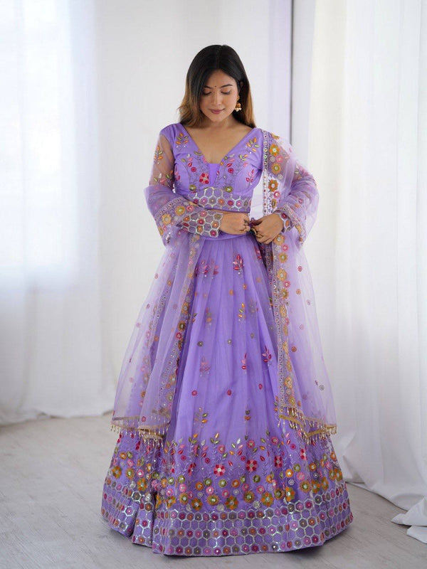 Lavender Color Multi Thread Work Lehenga Choli