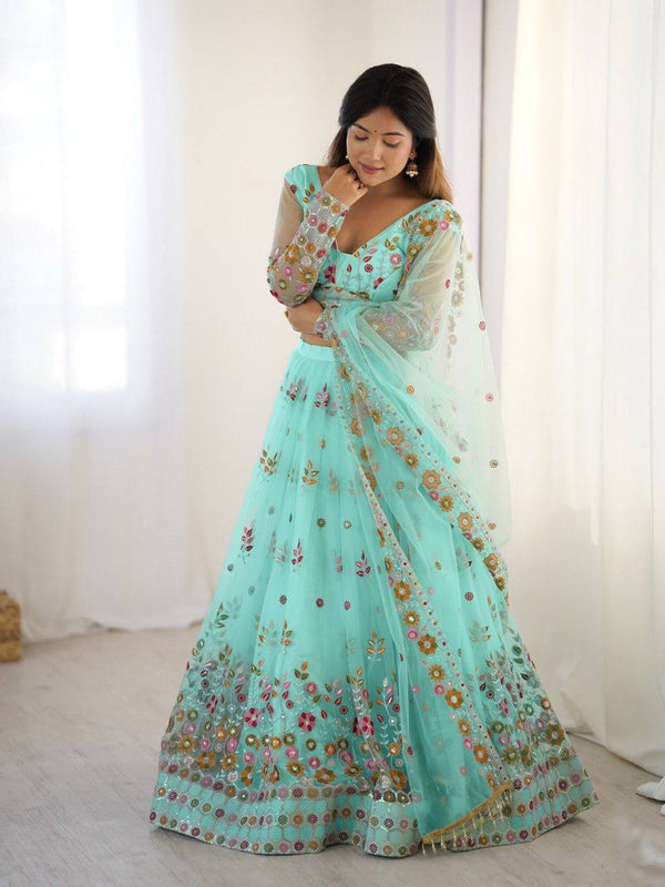 Light Green Color Multi Thread Work Lehenga Choli