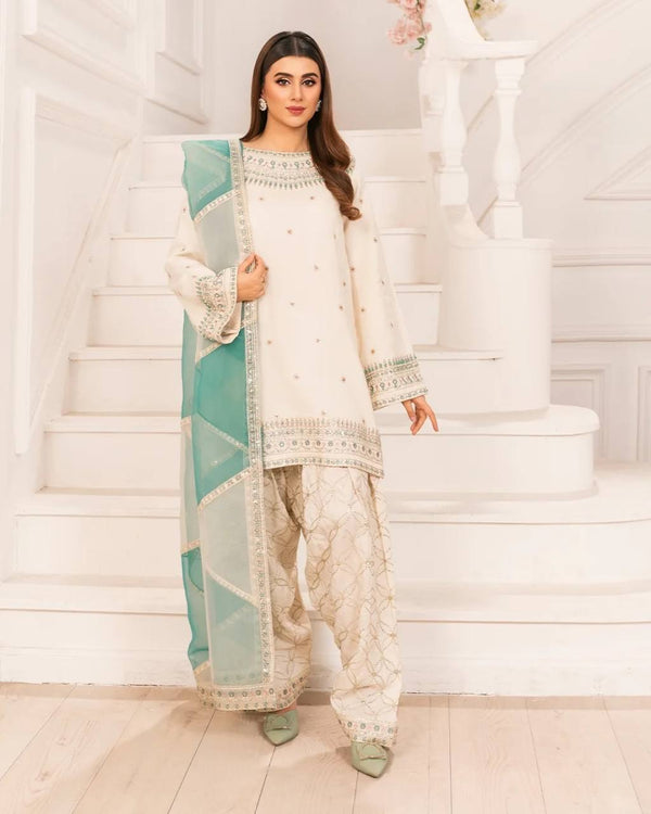 Sequence Work White Color Palazzo Suit
