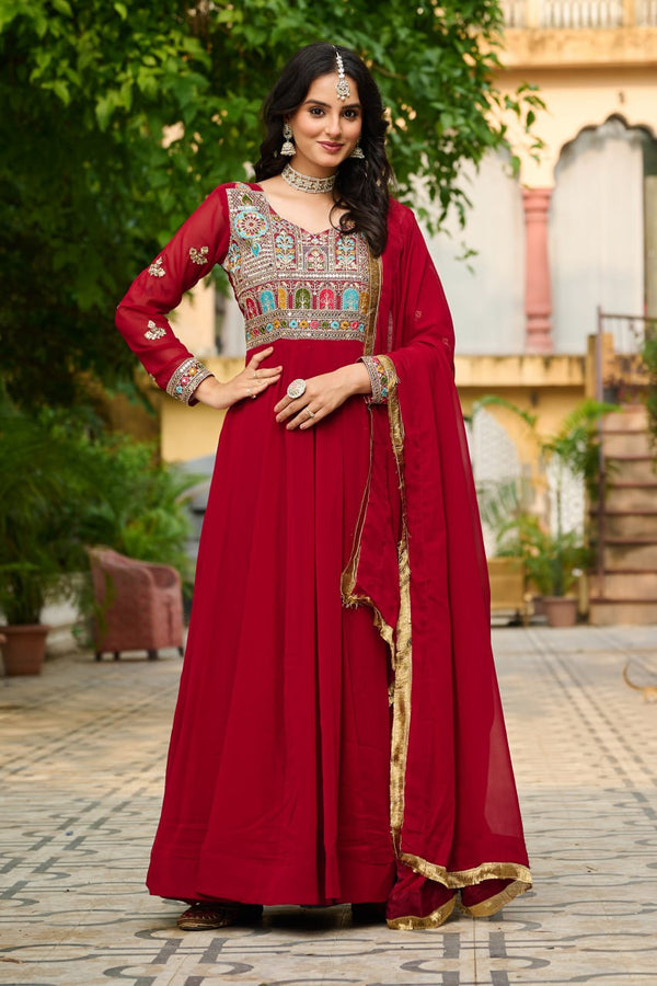 Multi Thread Work Red Color Exclusive Gown