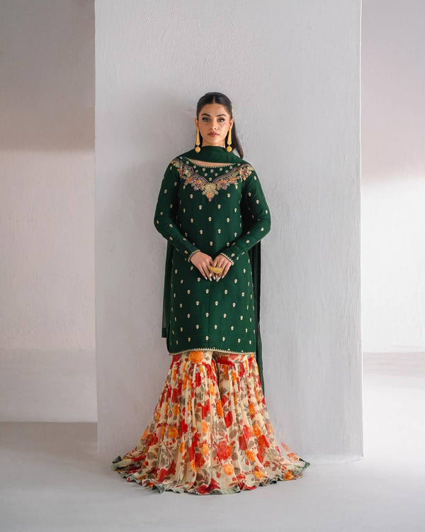 Green Color Georgette Outstanding Sharara Suit