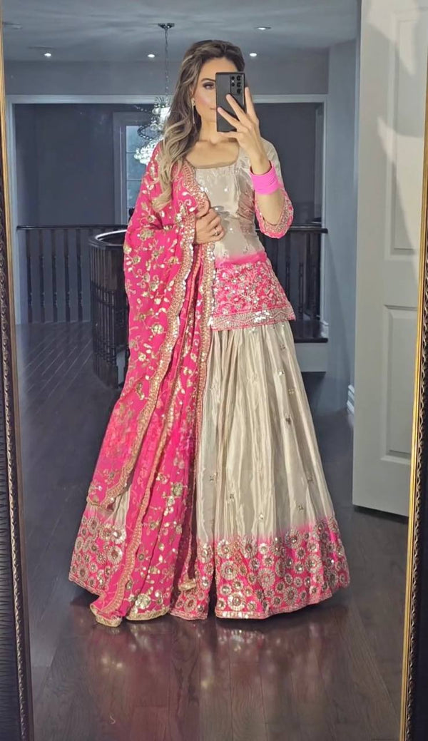 Ravishing Double Shade Chiku Color Top With Lehenga
