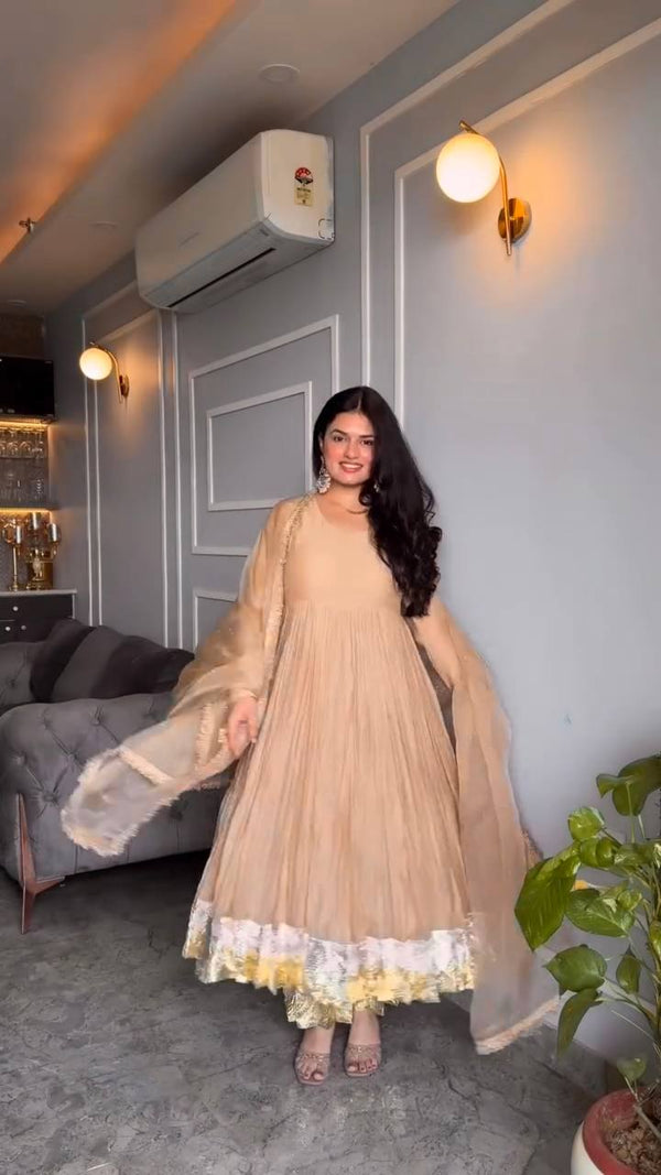 Georgette Peach Color Outstanding Long Gown