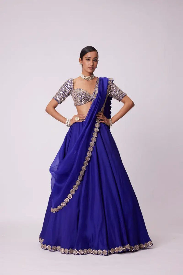 Foil Mirror Work Blue Color Designer Lehenga Choli