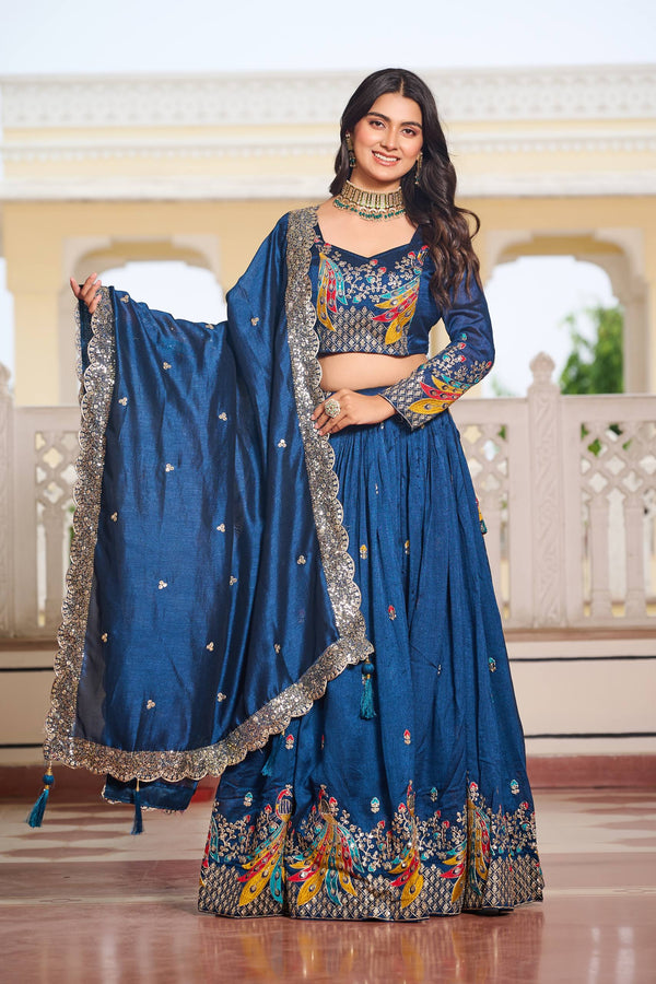 Wedding Wear Sequence & Thread Work Teal Blue Lehenga Choli