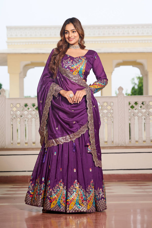Wedding Wear Sequence & Thread Work Purple Lehenga Choli
