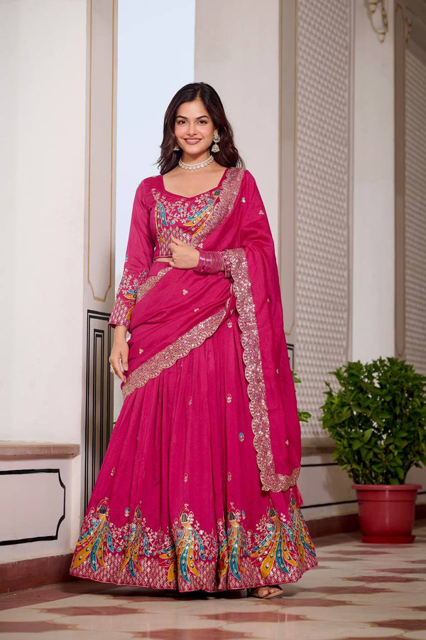 Wedding Wear Sequence & Thread Work Pink Lehenga Choli